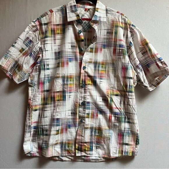 Signum pattern button up short sleeve shirt Sz M - Picture 1 of 7